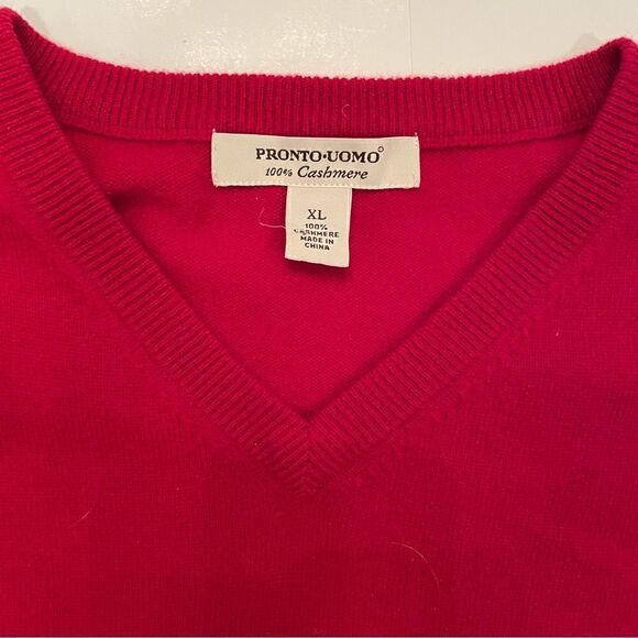 Pronto Uomo 100% Cashmere V Neck Sweater Christmas Holiday Red XL - Picture 3 of 4